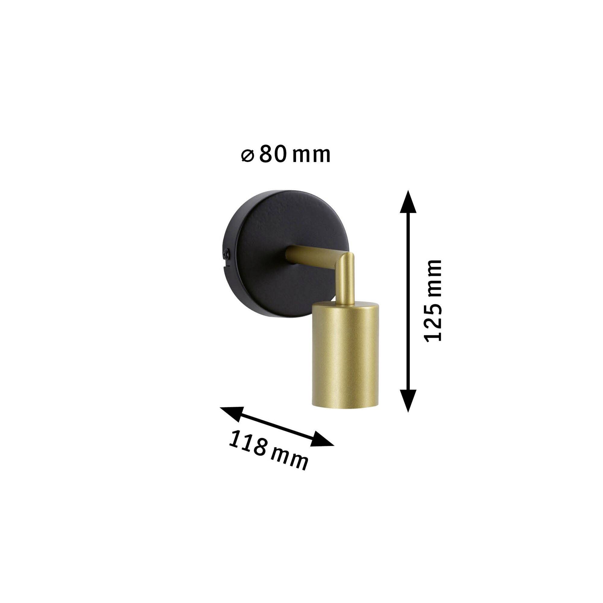 'Nástenná lampa v čierno-zlatej farbe, Ø 80 mm, výška 125 mm, výložník 118 mm.'