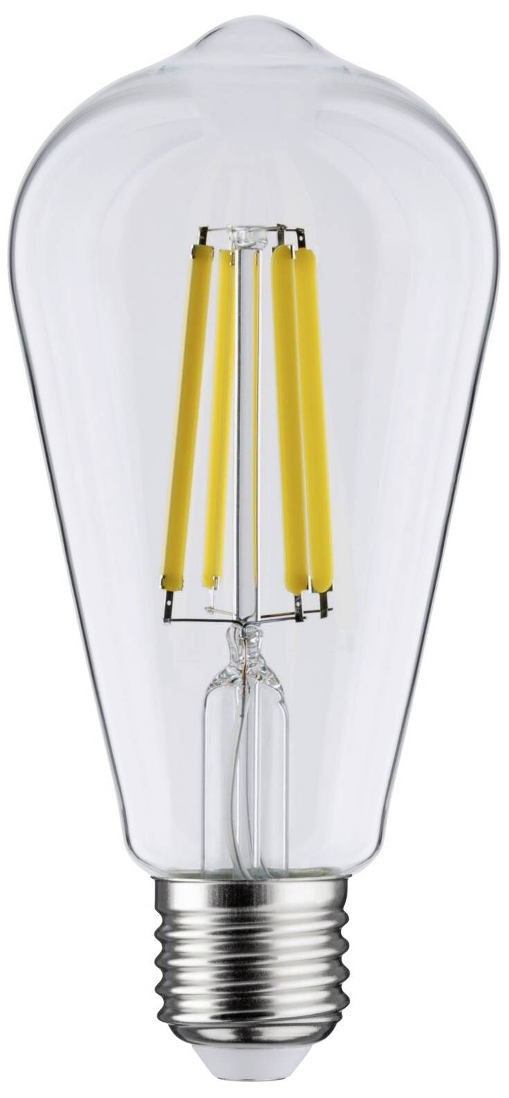 Žiarovka so viditeľnými vláknami, priesvitné sklenené telo, skrutkový päticový spoj dole.