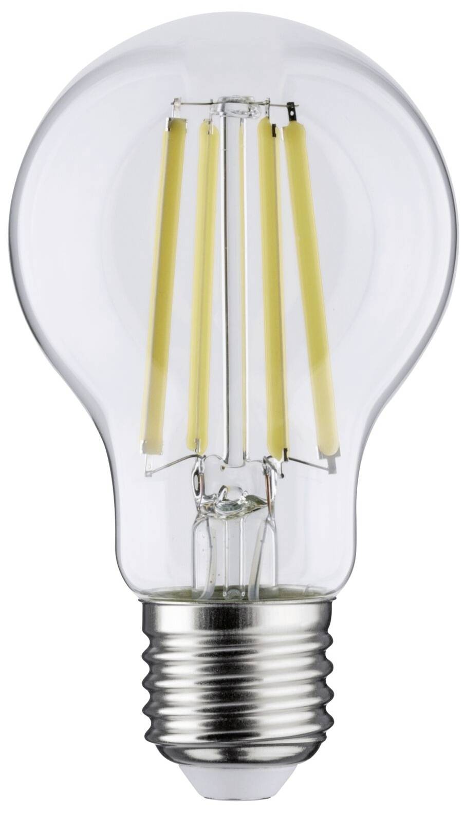 LED žiarovka so viditeľnými vláknami a päticou E27, vhodná pre štandardné svetelné objímky.