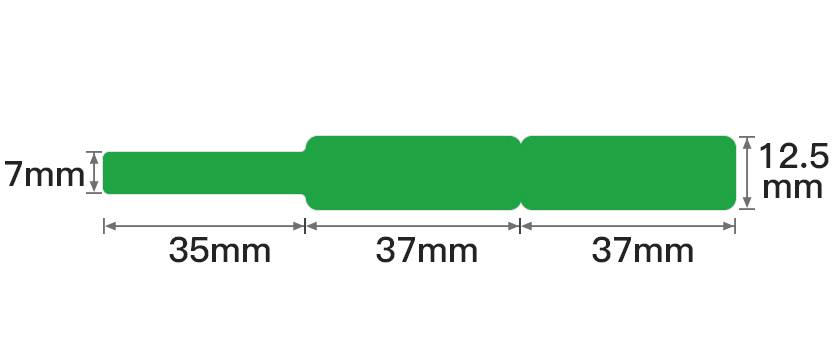 Zelená forma zobrazuje tri úseky s dĺžkami 35 mm, 37 mm a 37 mm. Šírky sú 7 mm a 12,5 mm.