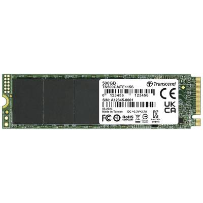 Transcend 500GB M.2 SSD modul s produktovým a sériovým číslom, vyrobený na Taiwane. Obsahuje symboly FCC, CE a RoHS.