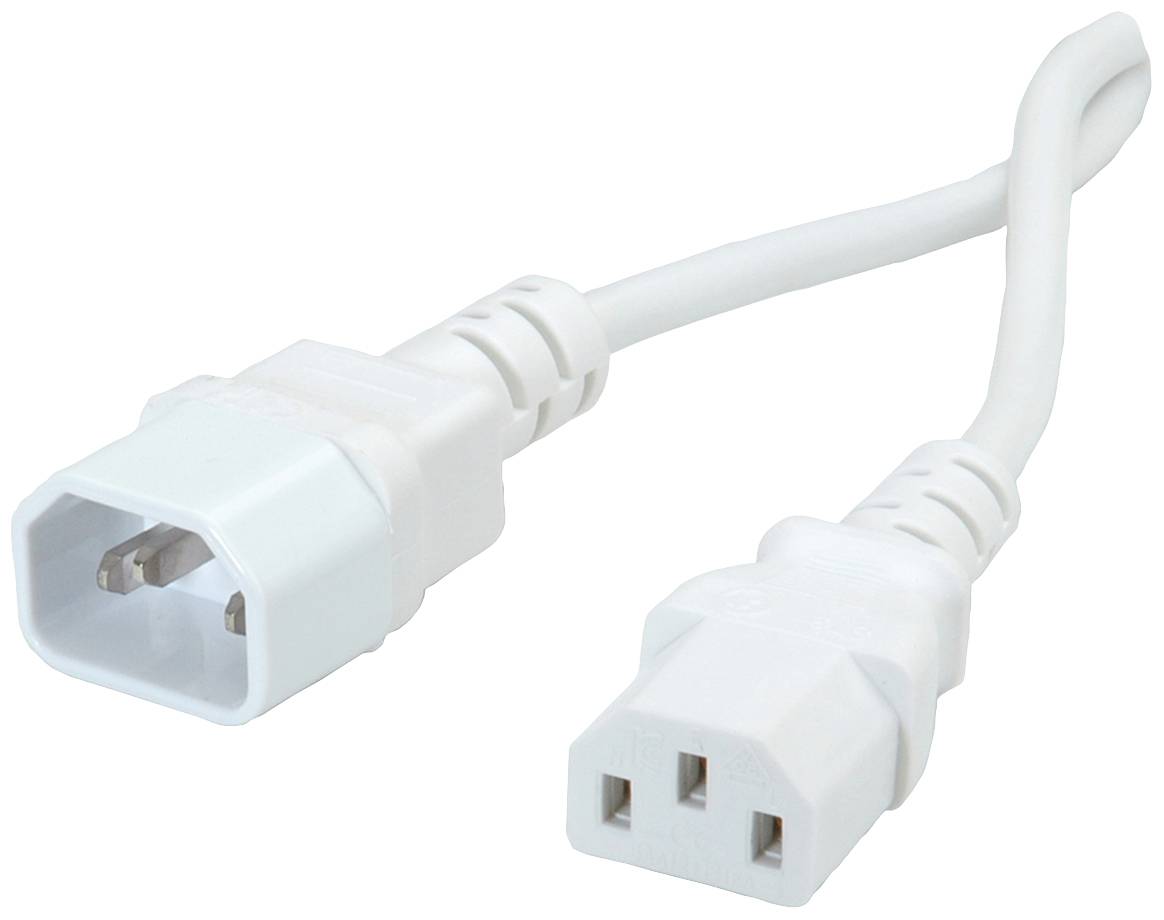 Biely sieťový kábel s mužským a ženským konektorom na oboch koncoch, vhodný pre počítačové alebo elektrické zariadenia.