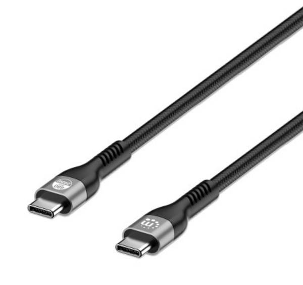 Manhattan Nabíjací kábel USB USB-C ® zástrčka 2.00 m čierna obojstranne zapojiteľná zástrčka, dvojžilový tienený 356367