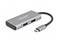 USB-C hub s dvoma USB-A portami a krátkym káblom. Strieborné telo, s názvom značky 'DeLOCK' na hornej strane.