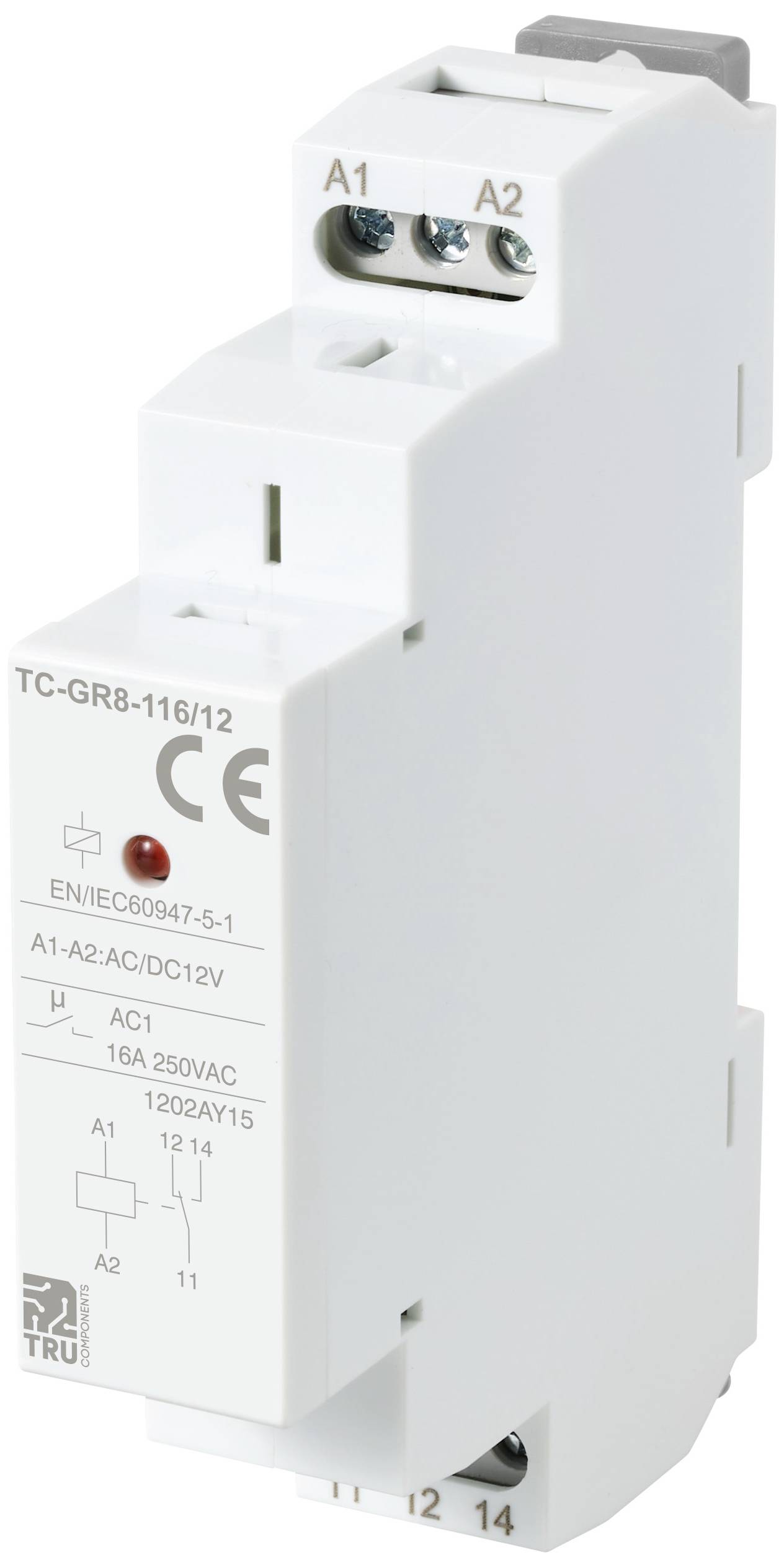TRU COMPONENTS TC-GR8-116/12 Hulpschakelaar 1x wisselcontact 12 V/AC, 12 V/DC 16 A 1 stuk(s) afbeelding