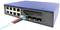 Modrý gigabitový ethernetový PoE switch s viacerými sieťovými portami a zapojeným káblom, s označením "DIGITUS".