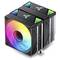 Chladič CPU s RGB osvetlením, dvoma ventilátormi a chladiacimi rebrami zabezpečuje lepší odvod tepla v počítačovej skrinke.
