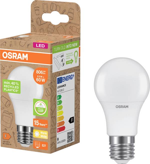 OSRAM HOMELIGHTING 4058075831803 LED  En.trieda 2021 F (A - G) E27 klasická žiarovka 8.5 W = 60 W teplá biela (Ø x v) 60 mm x 107 mm  1 ks