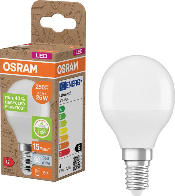 OSRAM HOMELIGHTING 4058075832060 LED  En.trieda 2021 G (A - G) E14 kvapkový tvar 3.3 W = 25 W neutrálna biela (Ø x v) 45 mm x 79 mm nestmievateľná 1 ks