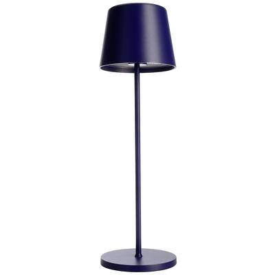 Tmavomodrá stojanová lampa s jednoduchým, moderným dizajnom a štíhlou, dlhou základňou. Ideálna pre osvetlenie obývacej izby alebo pracovne.