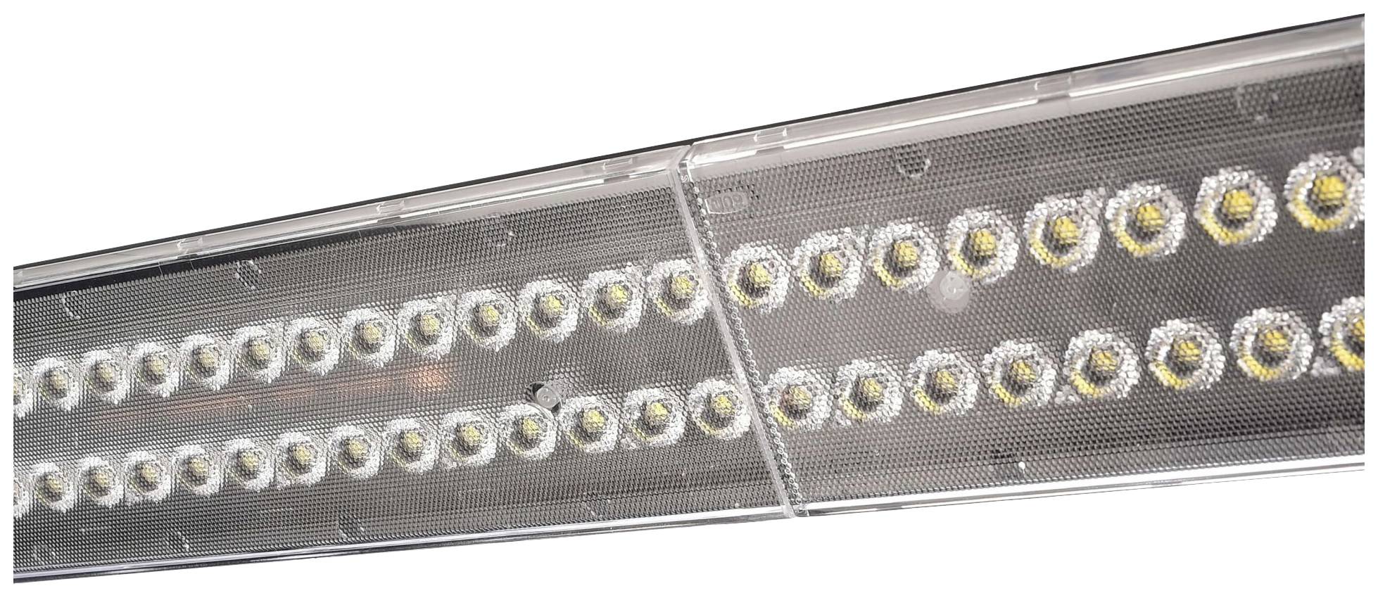 Predĺžená LED svetelná lišta s viacerými malými svietiacimi diódami, rovnomerne rozmiestenými. Ideálna pre rovnomerné osvetlenie.