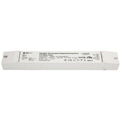 Biele obdĺžnikové stmievacie zariadenie s nápisom 'DALI 60-10V Constant Voltage Dimming Driver', technické špecifikácie sú viditeľné.