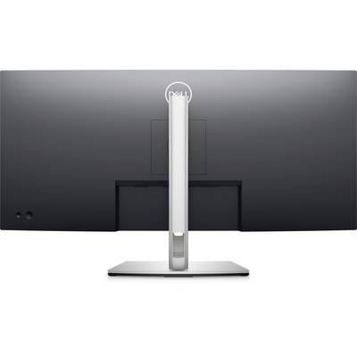 Moderný počítačový monitor z pohľadu zozadu, so štíhlym strieborným stojanom a čiernym zadným krytom, s viditeľným logom Dell v hornej časti.