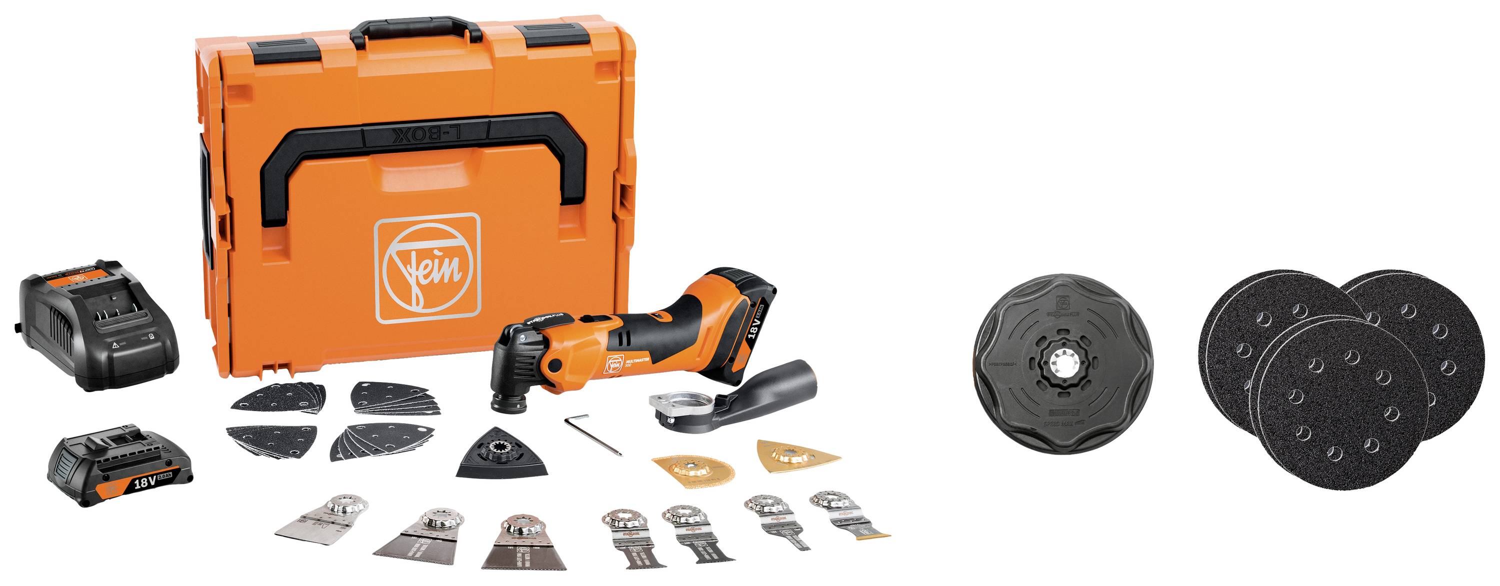 Fein AMM 500 PLUS CE-Set 71293868000 Multifunctioneel accugereedschap Incl. 2 accus, Incl. lader, Incl. accessoires, Incl. koffer 18 V 2 Ah Aantal meegeleverde afbeelding