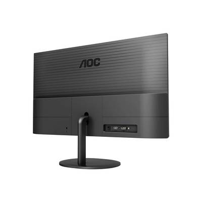 Monitor zobrazuje zadnú stranu čierneho monitora AOC so značkovým logom a konektormi pre napájanie, HDMI a VGA.