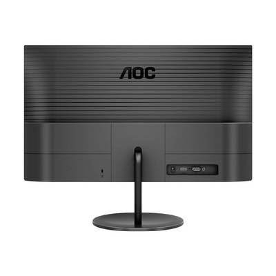 Čierny počítačový monitor značky AOC, pohľad zozadu, zobrazuje konektory HDMI a VGA na pravej strane.