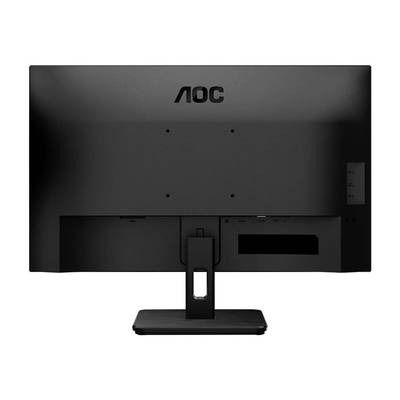 Čierny počítačový monitor značky AOC z pohľadu zozadu, zobrazujúci podstavec a konektory, bez viditeľnej zobrazovacej plochy.