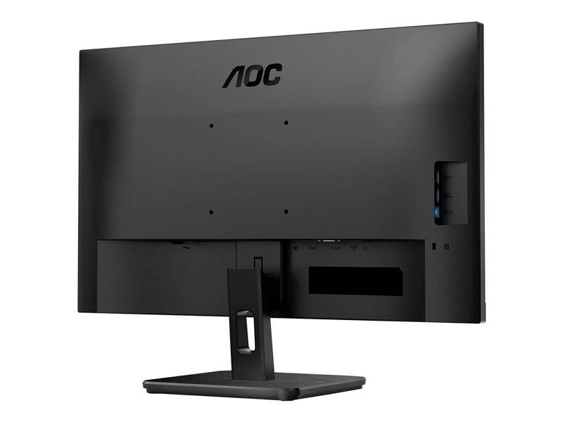 Monitor zobrazuje zadnú stranu čierneho monitora AOC so stojanom, pričom na pravej strane sú viditeľné viaceré prípojné porty.