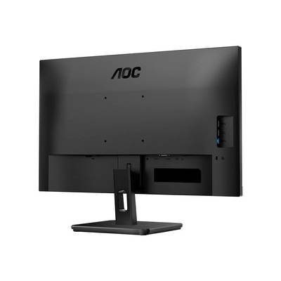 Monitor zobrazuje zadnú stranu čierneho monitora AOC so stojanom, pričom na pravej strane sú viditeľné viaceré prípojné porty.