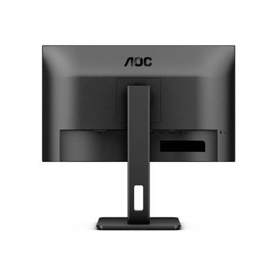 Pohľad zozadu na čierny počítačový monitor značky AOC s logom hore a stabilnou stojanou.