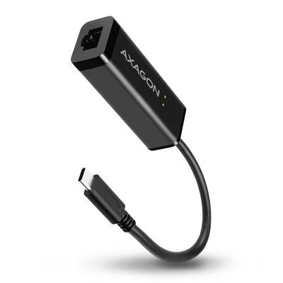 USB-C ethernetový adaptér od Axagonu s RJ-45 portom, v čiernom dizajne, kompaktný a vhodný pre sieťové pripojenia.