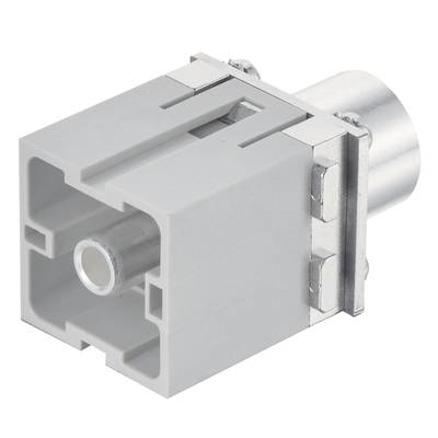 Sivý elektronický konektor s obdĺžnikovým plastovým krytom a kovovým kolíkom, ktorý slúži na prepojenie elektronických zariadení.