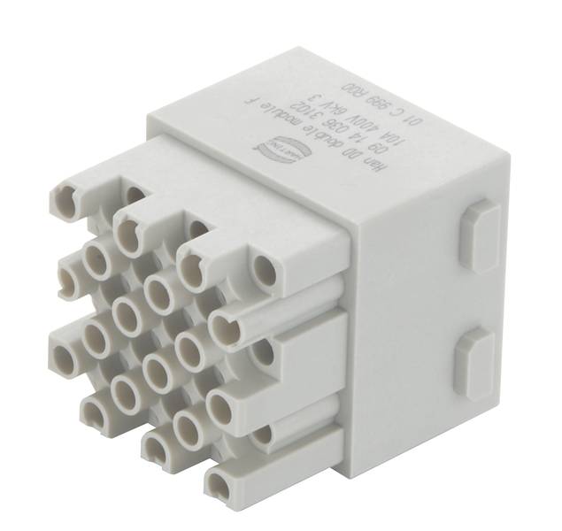 Viacpólový elektrický rozvádzač s 18 prípojkami, určený pre priemyselné aplikácie.
