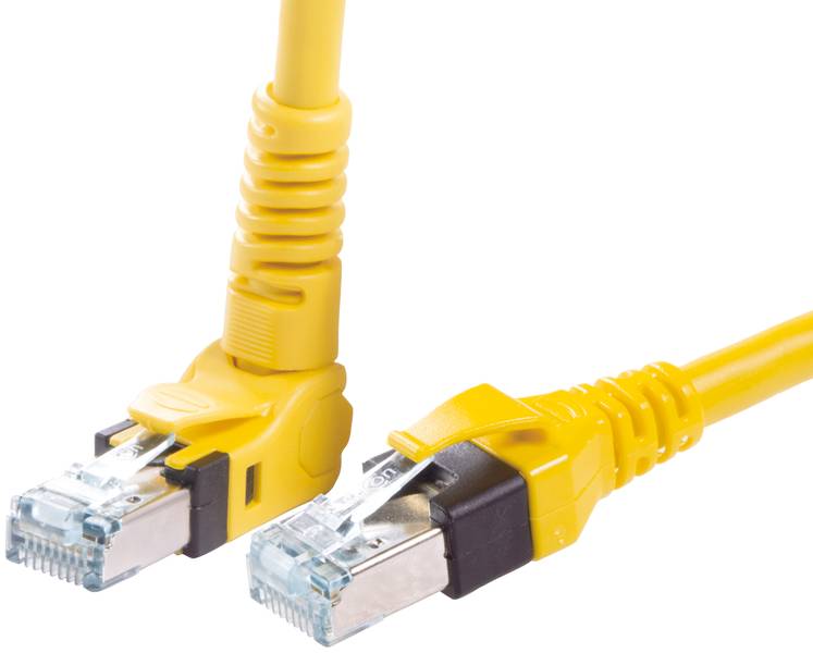 Dva žlté ethernetové káble so zástrčkami. Káble sú umiestnené vedľa seba, pričom zástrčky smerujú doľava.