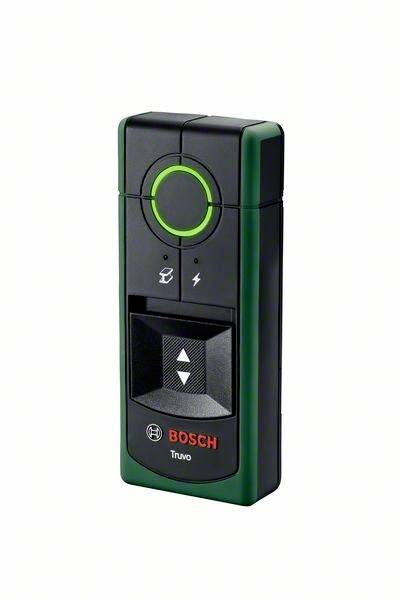 Bosch Truvo, zelené, prenosné laserové nivelačné zariadenie s kruhovým symbolom hore a šípkovým symbolom na prednej strane.