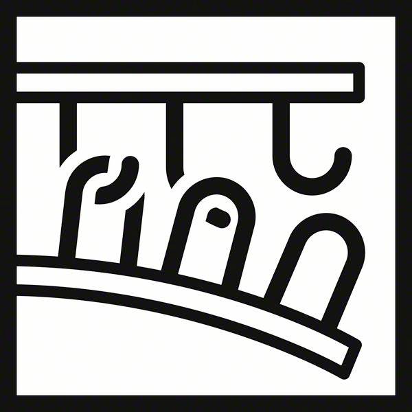 Štylizovaný symbol vešiaka so súpravou háčikov na čiernom pozadí.