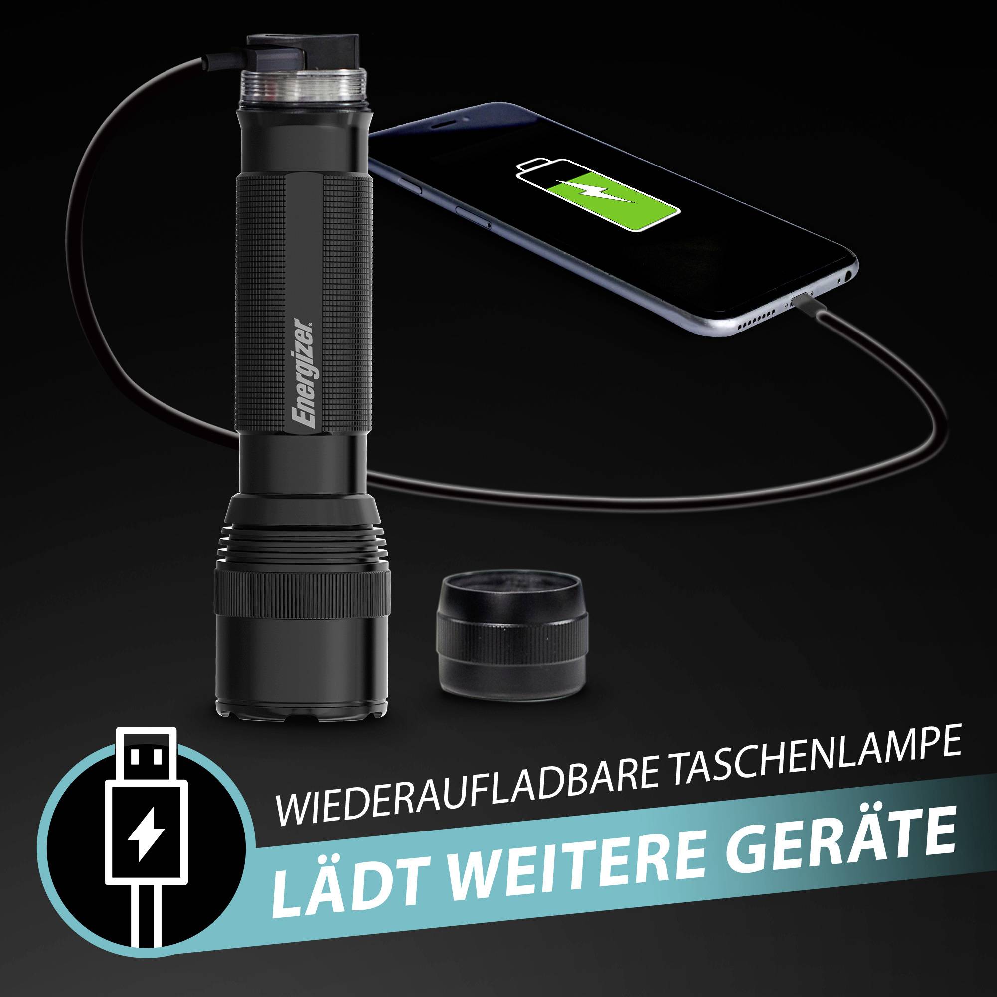 Dobíjateľná baterka Energizer vedľa symbolu nabíjačky s textom: 'Dobíja ďalšie zariadenia'.