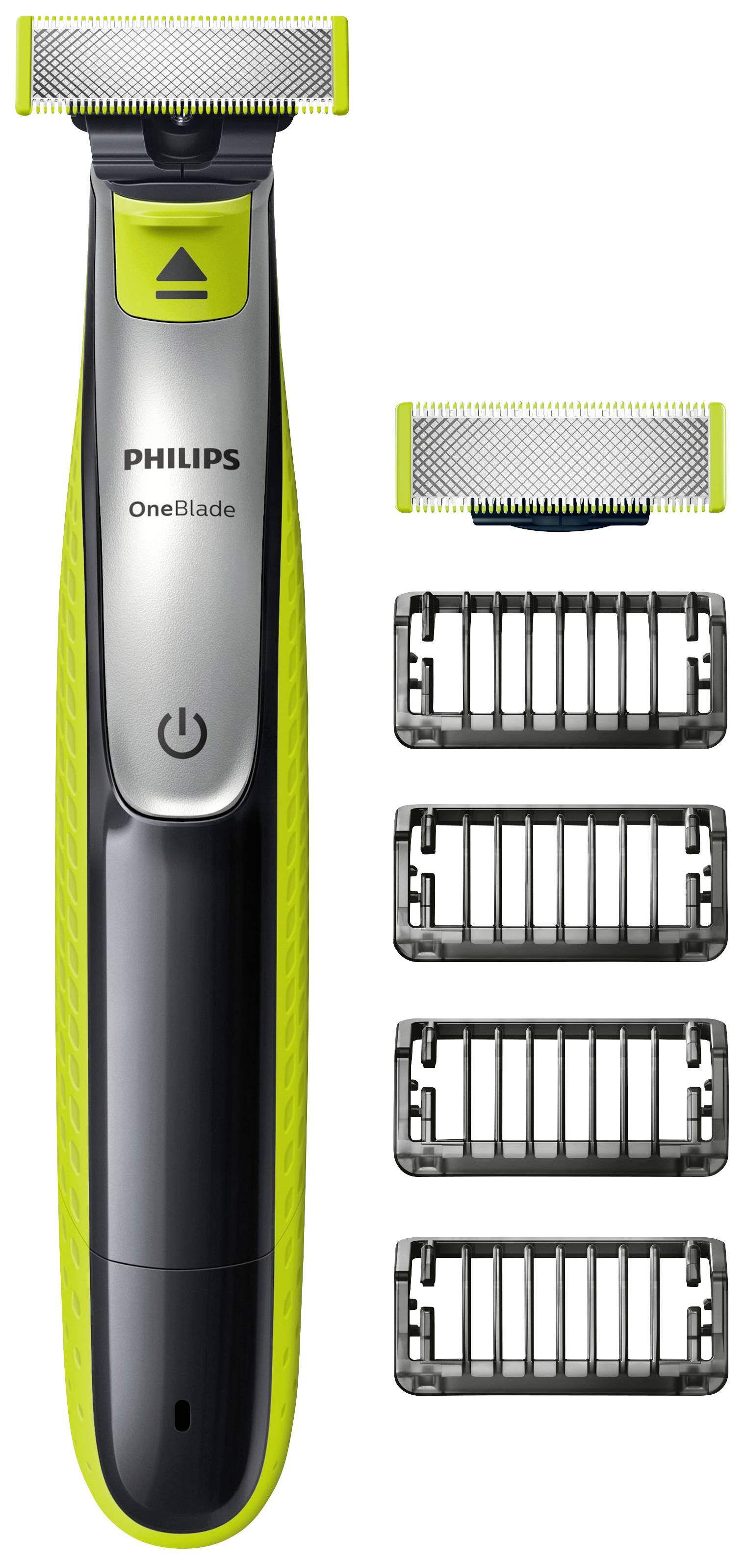 Elektrický holiaci strojček Philips s vymeniteľnou hlavicou a piatimi hrebeňovými nástavcami.