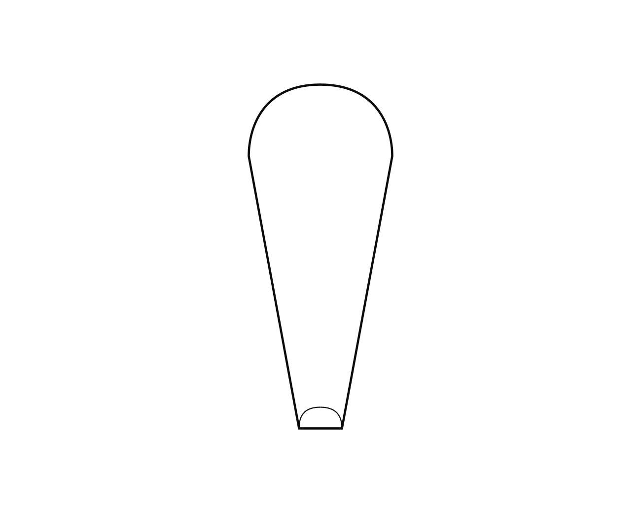 Jednoduchý, prázdny diagram v tvare obráteného lichobežníka so zaoblenným horným koncom a menšou, zaoblennou základňou.
