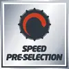 Symbol s čiernym a červeným ozubeným kolesom nad textom 'Speed Pre-Selection' naznačuje predvoľbu rýchlosti.