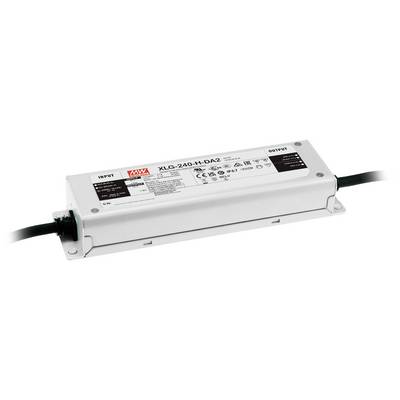 Obdĺžnikové elektronické zariadenie s nápisom 'XLG-240-H-DA2', ktoré má niekoľko technických špecifikácií a káblových pripojení.