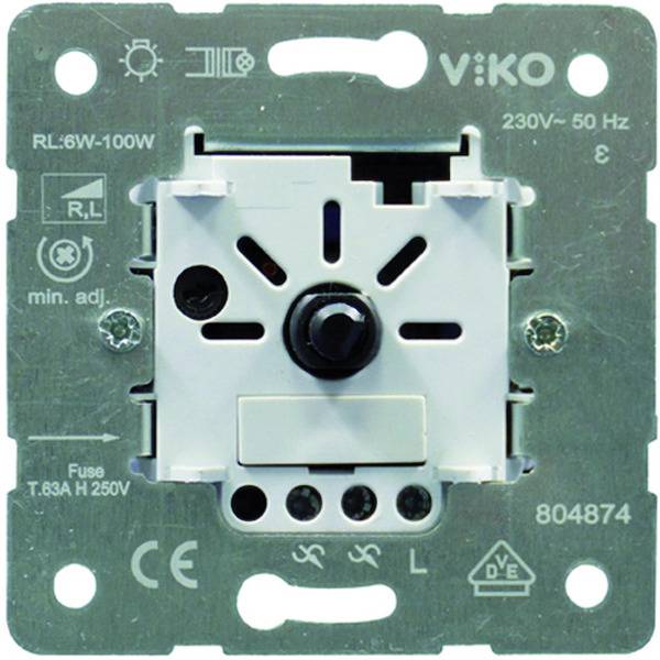 Elektrický vypínač značky Viko, vhodný pre 230V a 50Hz. Obsahuje symboly napätia a bezpečnostných upozornení.