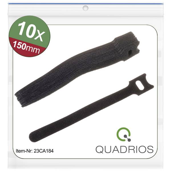 Quadrios 23CA184 káblový manažér na suchý zips na spojovanie háčiková a flaušová časť (d x š) 150 mm x 12 mm čierna 10 ks
