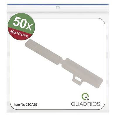 Plastový sáčok s 50 bielymi plastovými klipsami, 40x10 mm. Katalógové číslo: 23CA251. Značka: Quadrios.