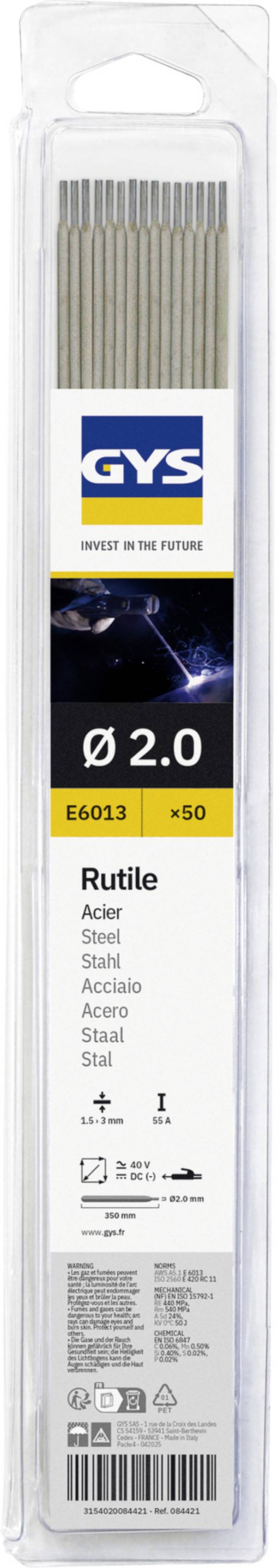GYS Ruti-Stahl zváracie elektródy 50 ks (Ø x d) 2 mm x 300 mm 55 A (max.)