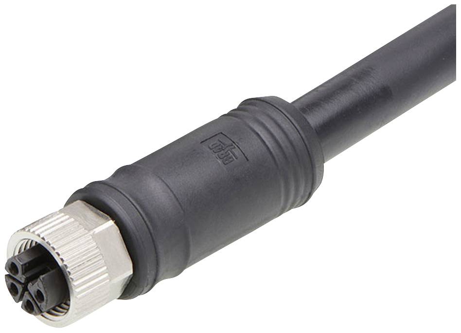Čierny, guľatý priemyselný konektor s kovovým závitom a viacerými pinmi, používaný na elektrické prepojenie v priemyselných aplikáciách.