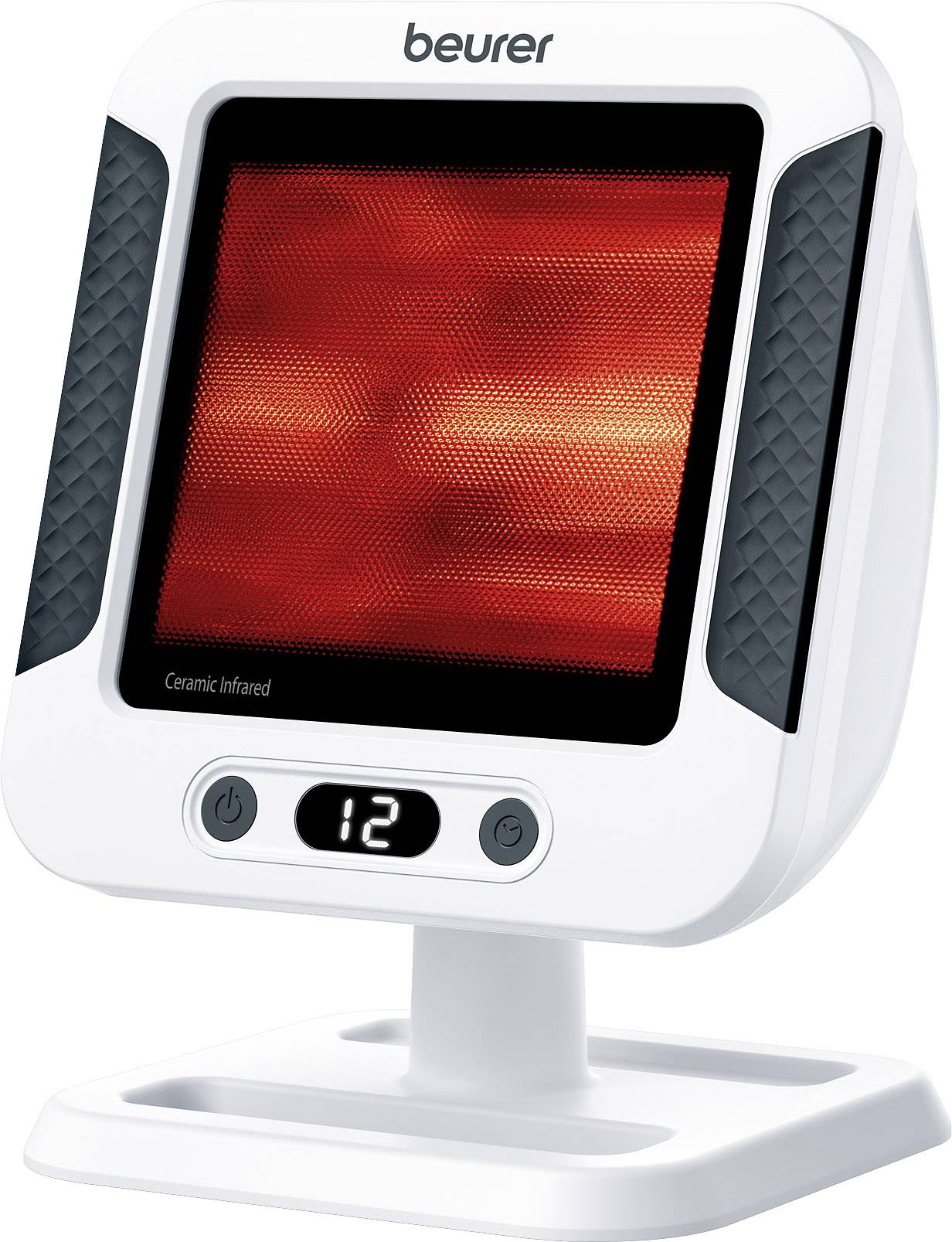 Infračervený vykurovací prístroj s digitálnym displejom '1.2' a ovládacími tlačidlami.