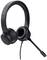 Čierna headset so štupľami na uši a nastaviteľným mikrofónom, vhodná pre audiohovory alebo hranie hier.