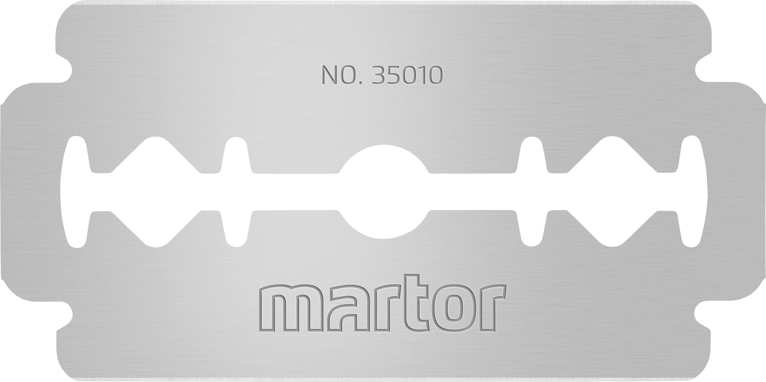Strieborná žiletka s nápisom 'NO. 35010' a 'martor'.