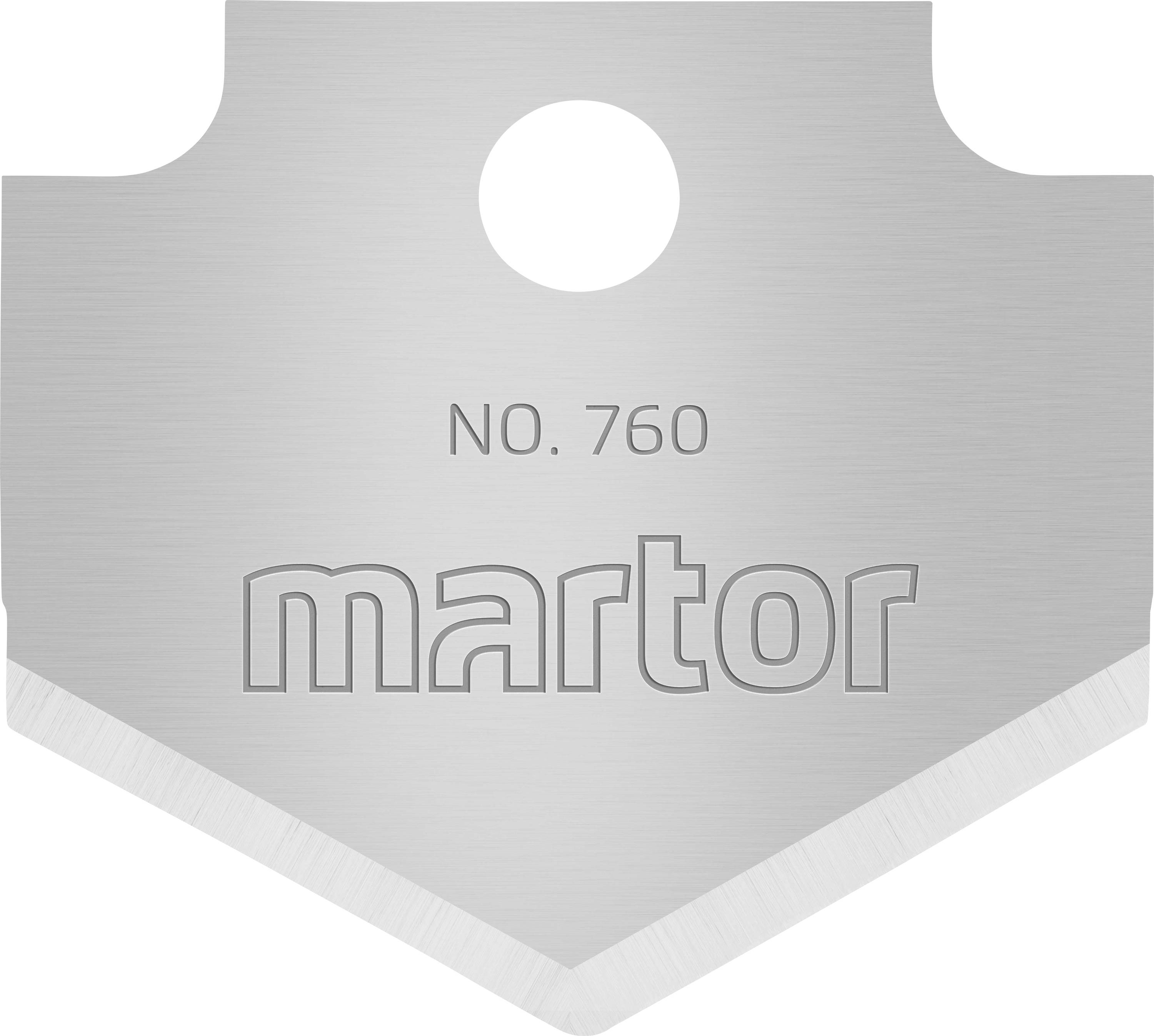 Čepeľ značky 'martor', modelové číslo 760, s obdĺžnikovým tvarom a ostrou, zužujúcou sa reznou hranou.
