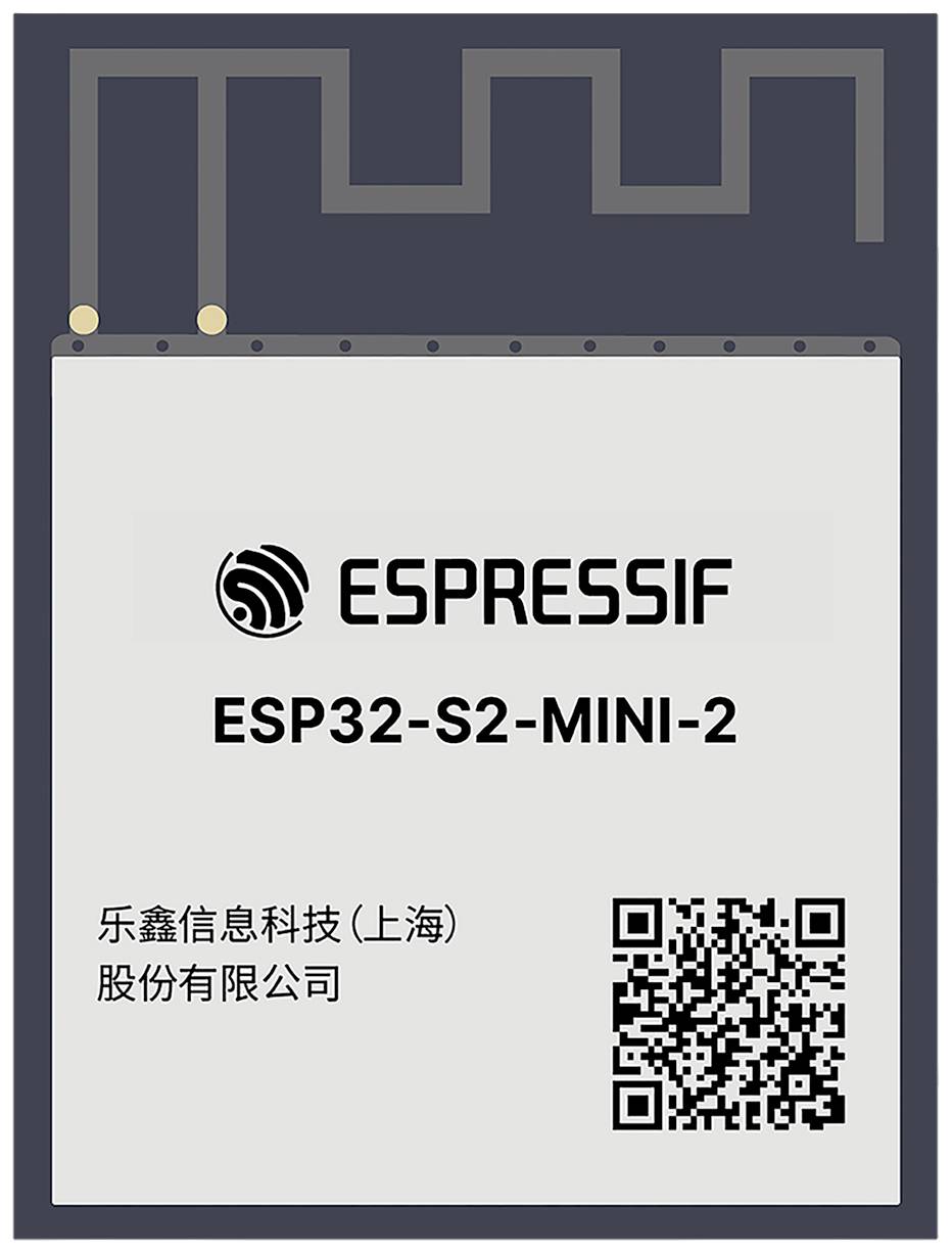 Modul ESP32-S2-MINI-2 od spoločnosti Espressif s QR kódom.