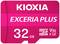 Ružová micro SD karta značky KIOXIA, model EXCERIA PLUS, s kapacitou 32 GB, kompatibilná s V30, UHS-I U3.