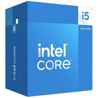 Intel Core i5 14. generácie procesorový obal v modrej farbe, prominentne zobrazujúci logo a číslo modelu na prednej strane.