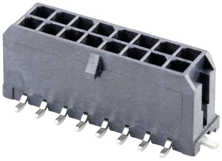 Čierny elektronický konektor s 12 kovovými kolíkmi v línii, vhodný pre dosky plošných spojov.