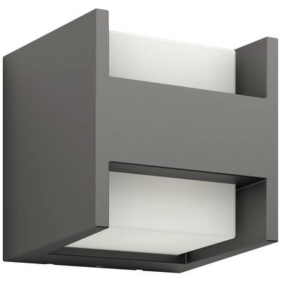 Moderná štvorcová nástenná lampa v tmavosivej farbe, ktorá vyžaruje svetlo smerom nahor a nadol. Ideálna pre súčasné interiéry.