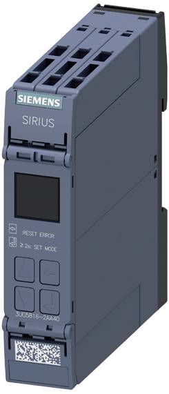 Tmavosivý riadiaci prístroj Siemens Sirius s viacerými tlačidlami a displejom na prednej strane.